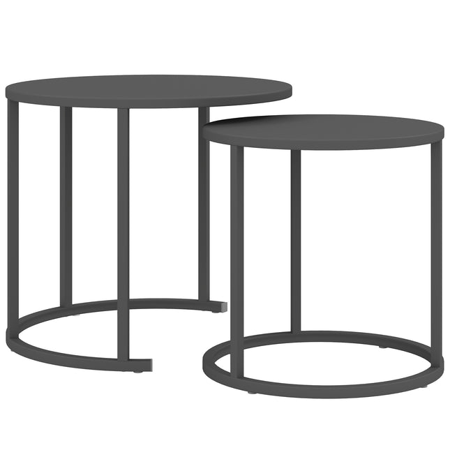 Ensemble de tables d'appoint rondes empilables pour extérieur, acier gris foncé