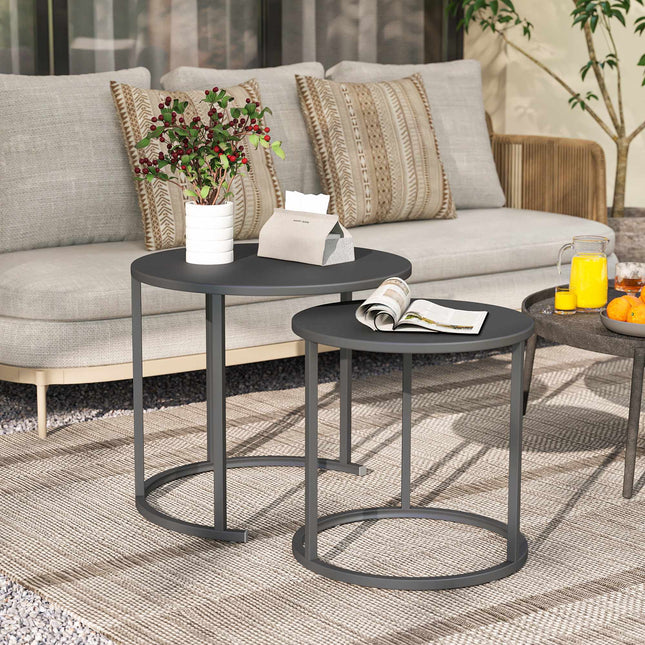 Ensemble de tables d'appoint rondes empilables pour extérieur, acier gris foncé