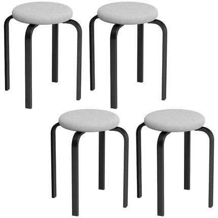 Ensemble de 4 tabourets ronds empilables, rembourrés, gris