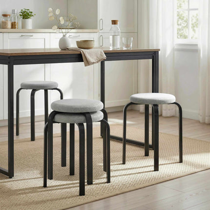 Ensemble de 4 tabourets ronds empilables, rembourrés, gris