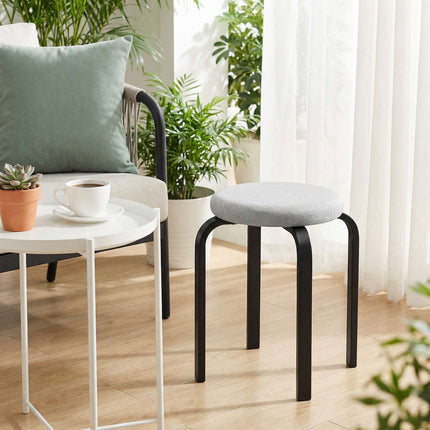Ensemble de 4 tabourets ronds empilables, rembourrés, gris