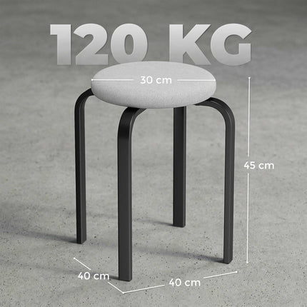 Ensemble de 4 tabourets ronds empilables, rembourrés, gris