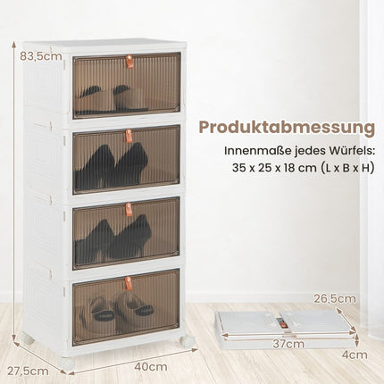 Boîte de rangement à chaussures empilable avec portes magnétiques et roulettes