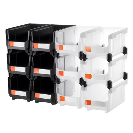Stackable Storage Bins, Open-Front PP Plastic, 12-Pack