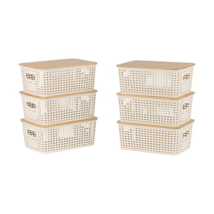 Ensemble de boîtes de rangement empilables avec couvercle en bambou