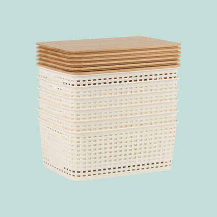 Ensemble de boîtes de rangement empilables avec couvercle en bambou