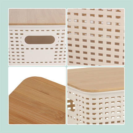 Ensemble de boîtes de rangement empilables avec couvercle en bambou