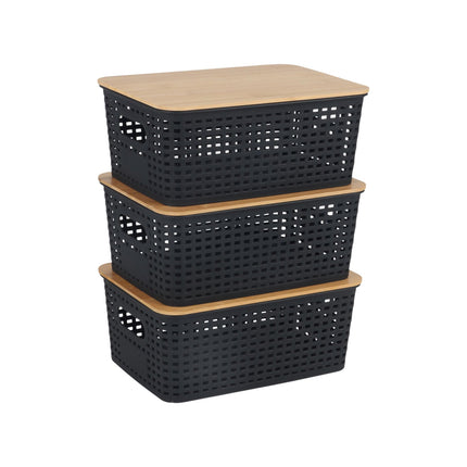 Boîtes de rangement empilables avec couvercles en bambou - Lot de 3