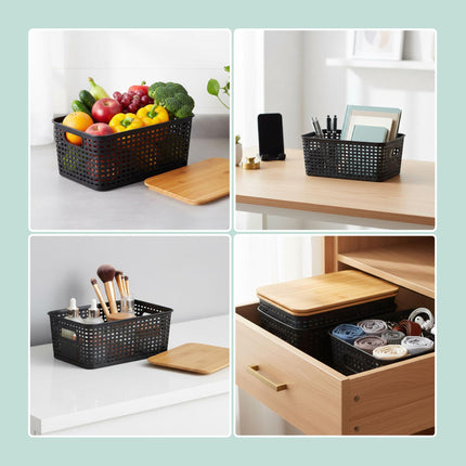 Stapelbare Aufbewahrungsboxen mit Bambusdeckeln – 3er-Set