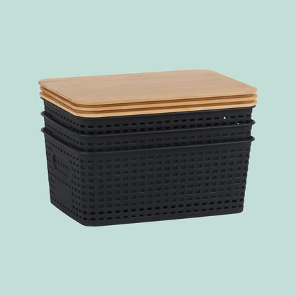 Boîtes de rangement empilables avec couvercles en bambou - Lot de 3