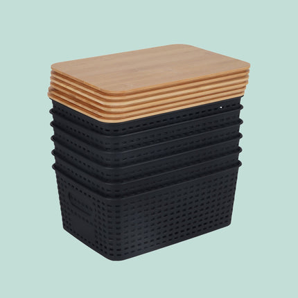 Stapelbare Aufbewahrungsboxen mit Bambusdeckeln – 3er-Set