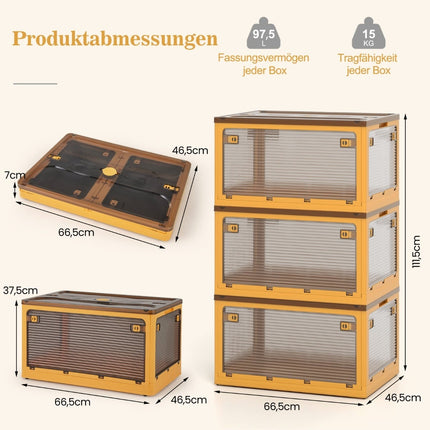 Boîtes de rangement empilables avec couvercles et roulettes, capacité de 292 L