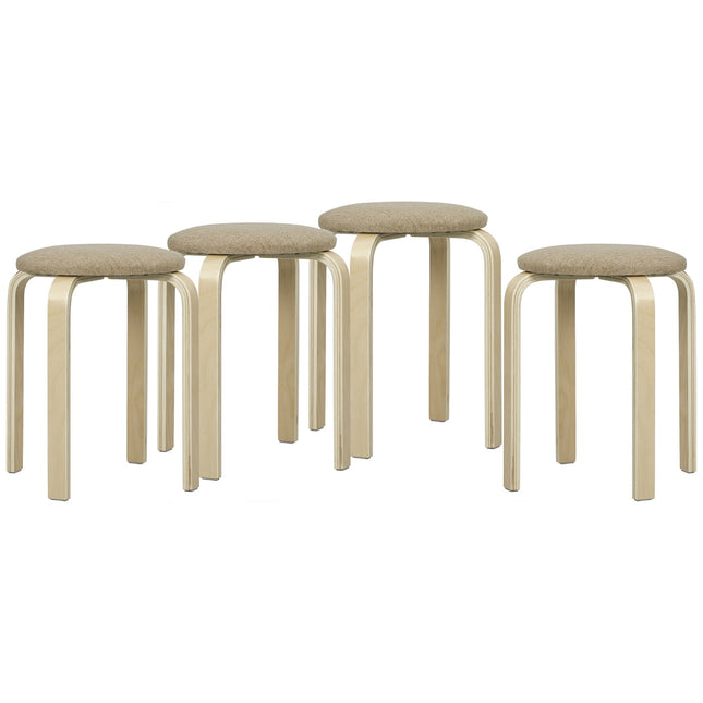 Stackable Upholstered Stools, Set of 4, Khaki, Birch Legs