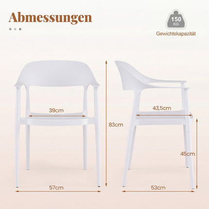 Ensemble de 4 chaises de salle à manger blanches empilables, capacité de 150 kg