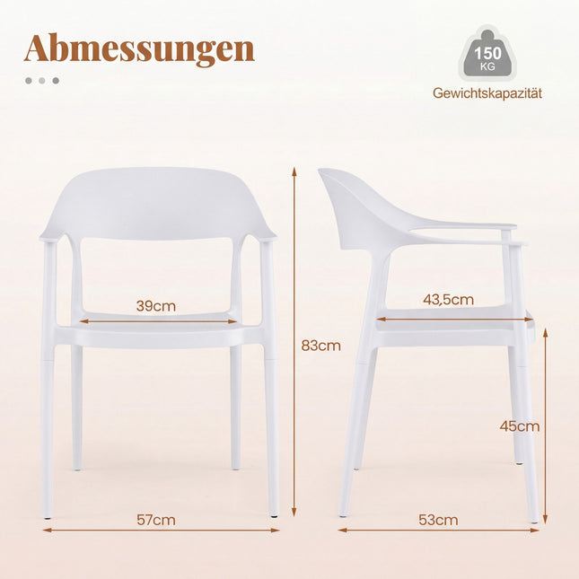 Stackable White Dining Chairs Set of 4, 150kg Capacity