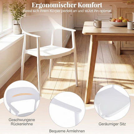 Ensemble de 4 chaises de salle à manger blanches empilables, capacité de 150 kg