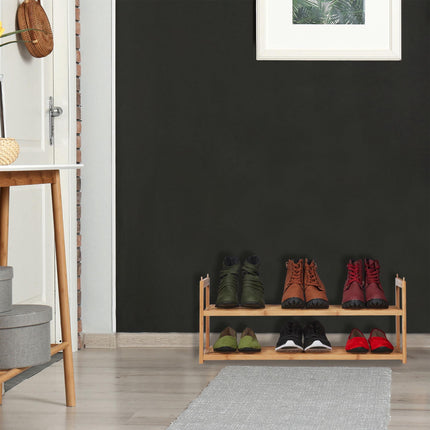 Étagère à chaussures empilable en bambou