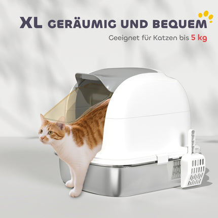 Katzenklo aus Edelstahl mit Deckel, Schaufel, 52x41x42 cm