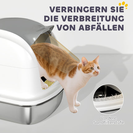 Katzenklo aus Edelstahl mit Deckel, Schaufel, 52x41x42 cm