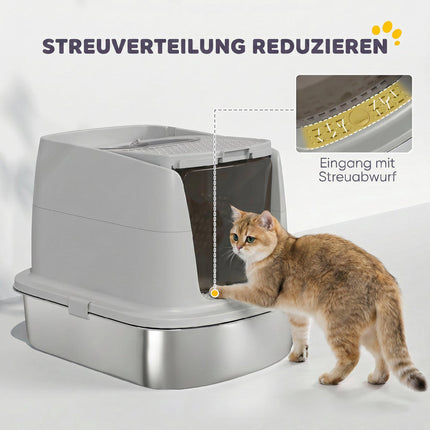 Katzenklo aus Edelstahl mit Deckel, Schaufel inbegriffen