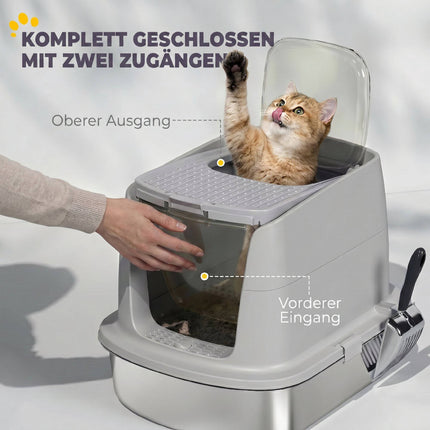 Katzenklo aus Edelstahl mit Deckel, Schaufel inbegriffen
