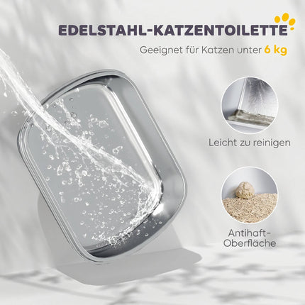 Katzenklo aus Edelstahl mit Deckel, Schaufel inbegriffen