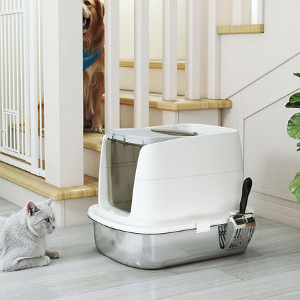 Edelstahl-Katzentoilette mit Haube und Schaufel