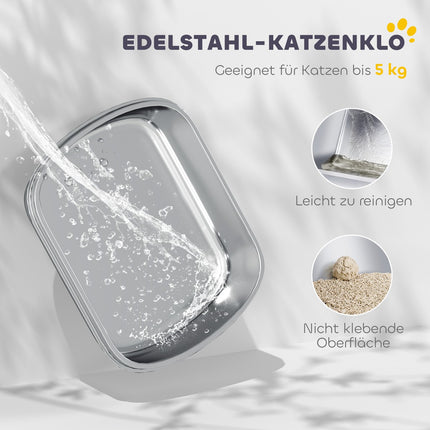 Edelstahl-Katzentoilette mit Haube und Schaufel