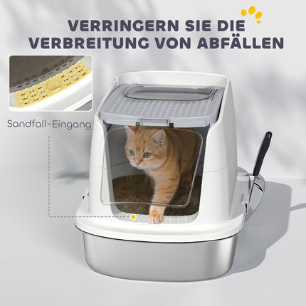 Edelstahl-Katzentoilette mit Haube und Schaufel