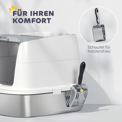Edelstahl-Katzentoilette mit Haube und Schaufel