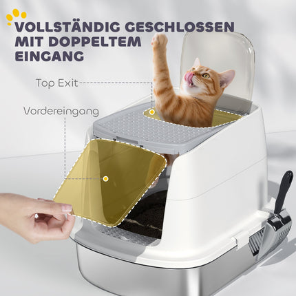 Edelstahl-Katzentoilette mit Haube und Schaufel