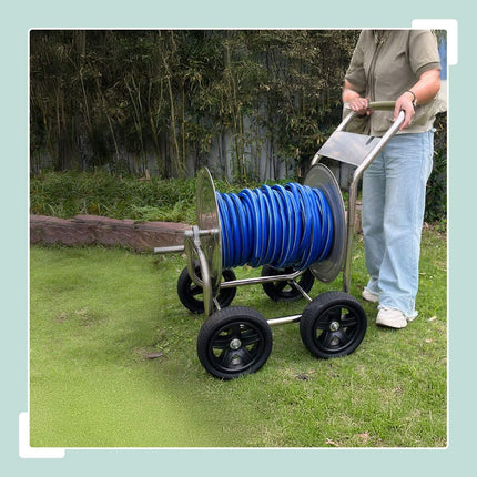 Chariot porte-tuyau d'arrosage en acier inoxydable, capacité de 200 m