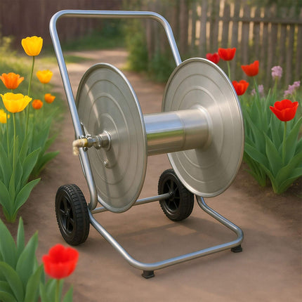 Chariot porte-tuyau d'arrosage en acier inoxydable, capacité de 200 m