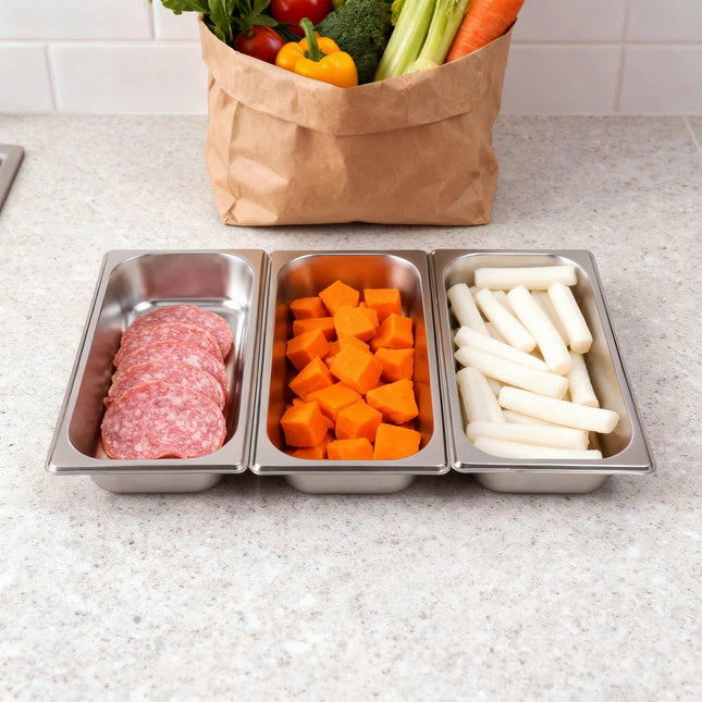 Ensemble de 3 récipients Gastronorm en acier inoxydable