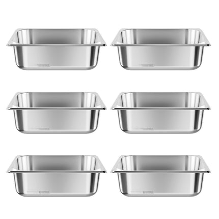 Stainless Steel Hotel Pans, 1/2 Size, 4-Inch Deep, 6-Pack