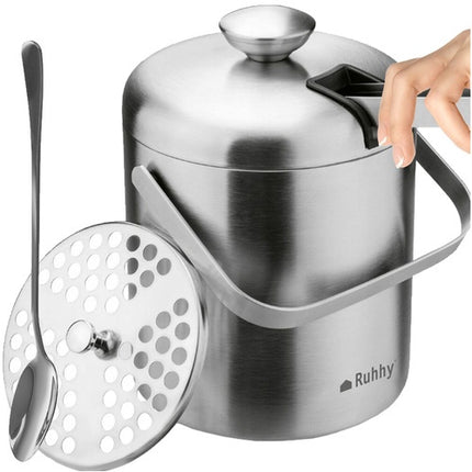 Edelstahl-Eiseimer-Set mit Zange und Löffel, 1,3 l