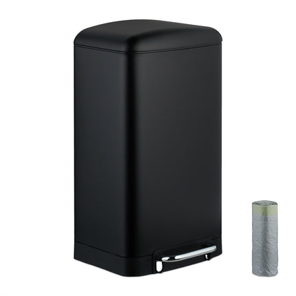 Poubelle de cuisine en acier inoxydable, 30 L, avec pédale et sacs