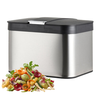 Bac à compost de cuisine en acier inoxydable, 4,5 L, couvercle anti-odeurs