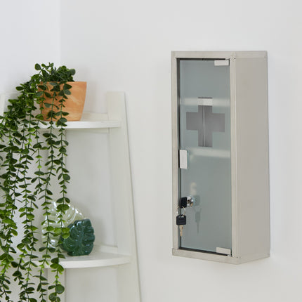 Armoire à pharmacie en acier inoxydable avec serrure, 3 compartiments