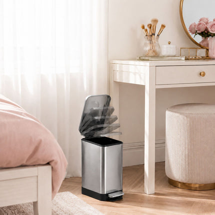 Poubelle à pédale en acier inoxydable, 15 L – Fermeture amortie, design compact