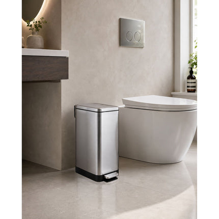 Poubelle à pédale en acier inoxydable, 15 L – Fermeture amortie, design compact