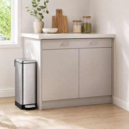 Poubelle à pédale en acier inoxydable, 15 L – Fermeture amortie, design compact