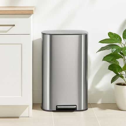 Poubelle à pédale en acier inoxydable, 50 L, couvercle à fermeture amortie