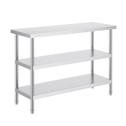 Stainless Steel Prep Table, 18 x 48 in, 3-Tier