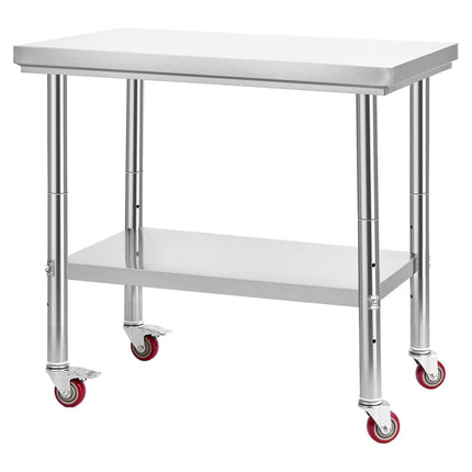 Stainless Steel Prep Table 60 x 90 cm, Wheels, Shelf