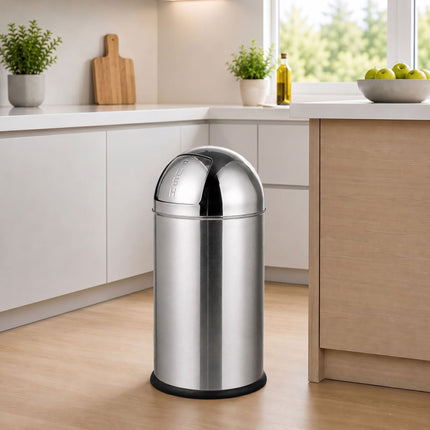 Edelstahl-Abfalleimer mit Druckdeckel, 70 l, Silber
