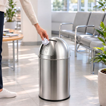Edelstahl-Abfalleimer mit Druckdeckel, 70 l, Silber