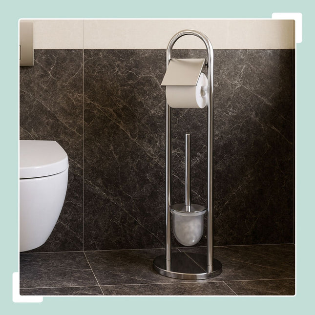 Ensemble porte-rouleau de papier toilette et brosse en acier inoxydable
