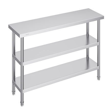 Stainless Steel Work Table, 14 x 48 Inch, 3-Tier