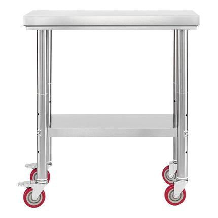 Stainless Steel Work Table 24 x 30 in, Wheels, Shelf